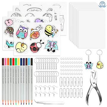 Schrumpffolien-Set 179 Stück Schrumpffolie zum Basteln mit 20 Blatt Schrumpfpapier, Kinder DIY Schrumpffolie für Schlüsselanhänger Ohrring Basteldekorationen