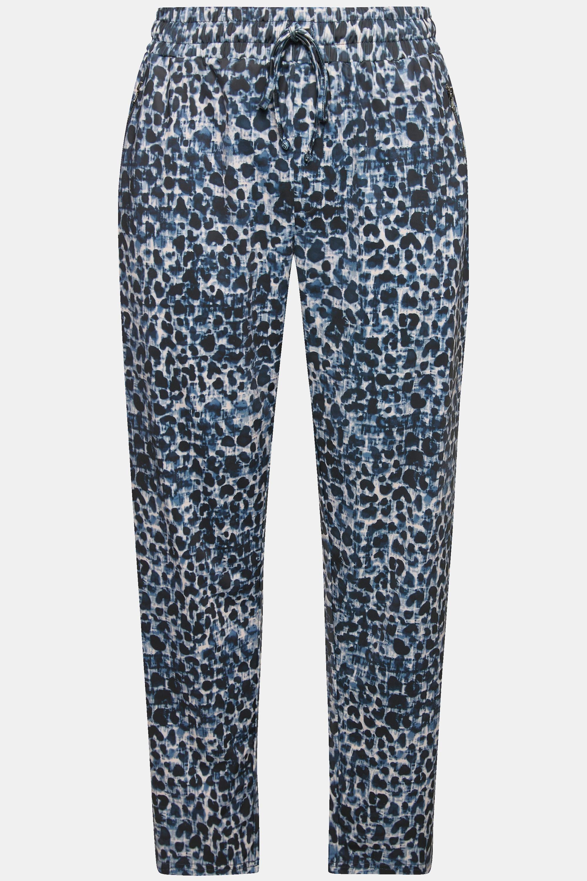 Ulla Popken  Pantaloni di jersey con design leopardato, cintura elastica e tasche con zip 