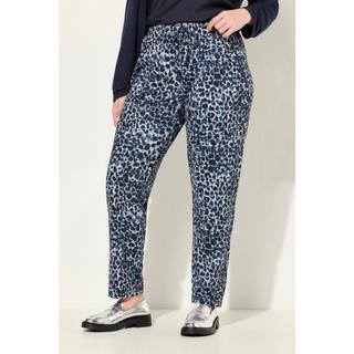 Ulla Popken  Pantaloni di jersey con design leopardato, cintura elastica e tasche con zip 