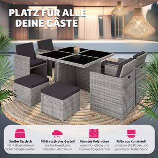 Tectake Salon de jardin MANHATTAN 8 places avec 2 sets de housses + housse de protection, variante 2  