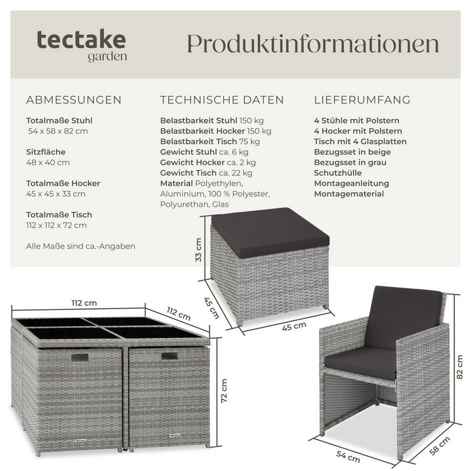 Tectake Aluminium Rattan Sitzgruppe Manhattan wetterfest und UV-beständig 2 Bezugssets  