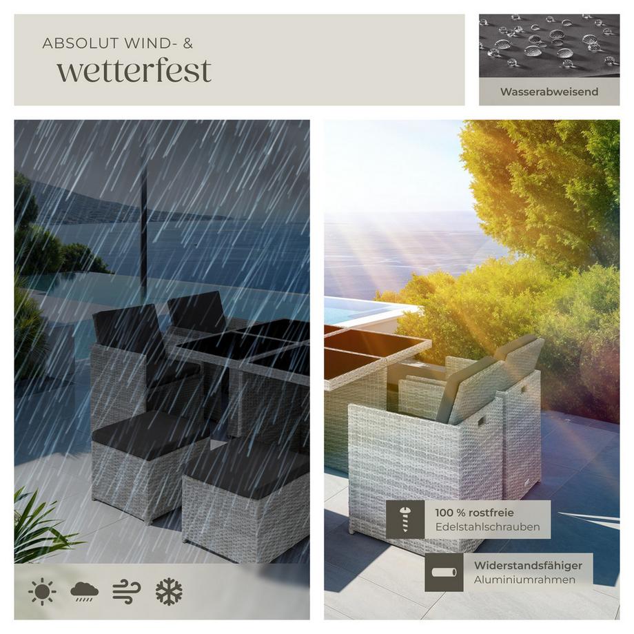 Tectake Aluminium Rattan Sitzgruppe Manhattan wetterfest und UV-beständig 2 Bezugssets  