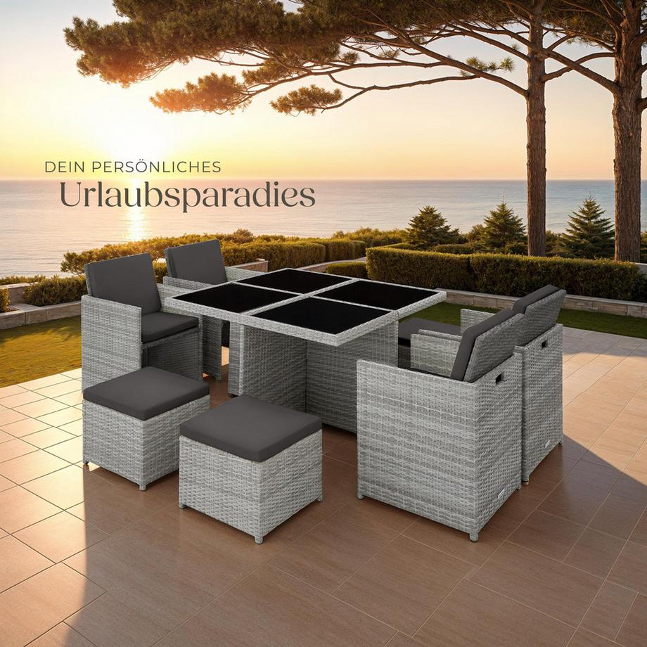 Tectake Aluminium Rattan Sitzgruppe Manhattan wetterfest und UV-beständig 2 Bezugssets  