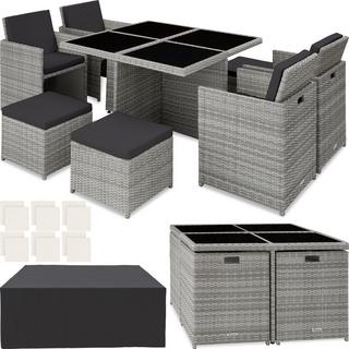 Tectake Aluminium Rattan Sitzgruppe Manhattan 4+4+1 mit Schutzhülle  