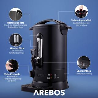 Arebos  Chaudière à vin chaud 8,8 L Distributeur de vin chaud en inox Thermostat 