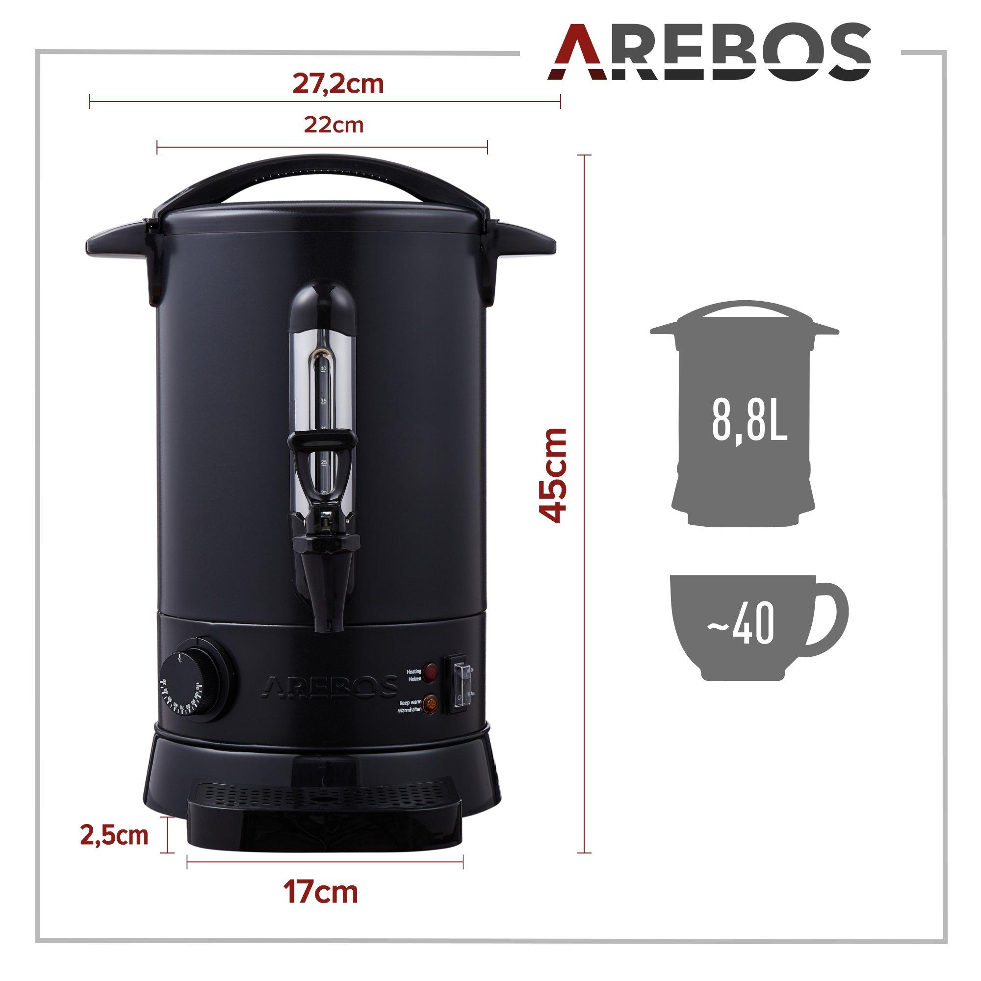 Arebos  Chaudière à vin chaud 8,8 L Distributeur de vin chaud en inox Thermostat 