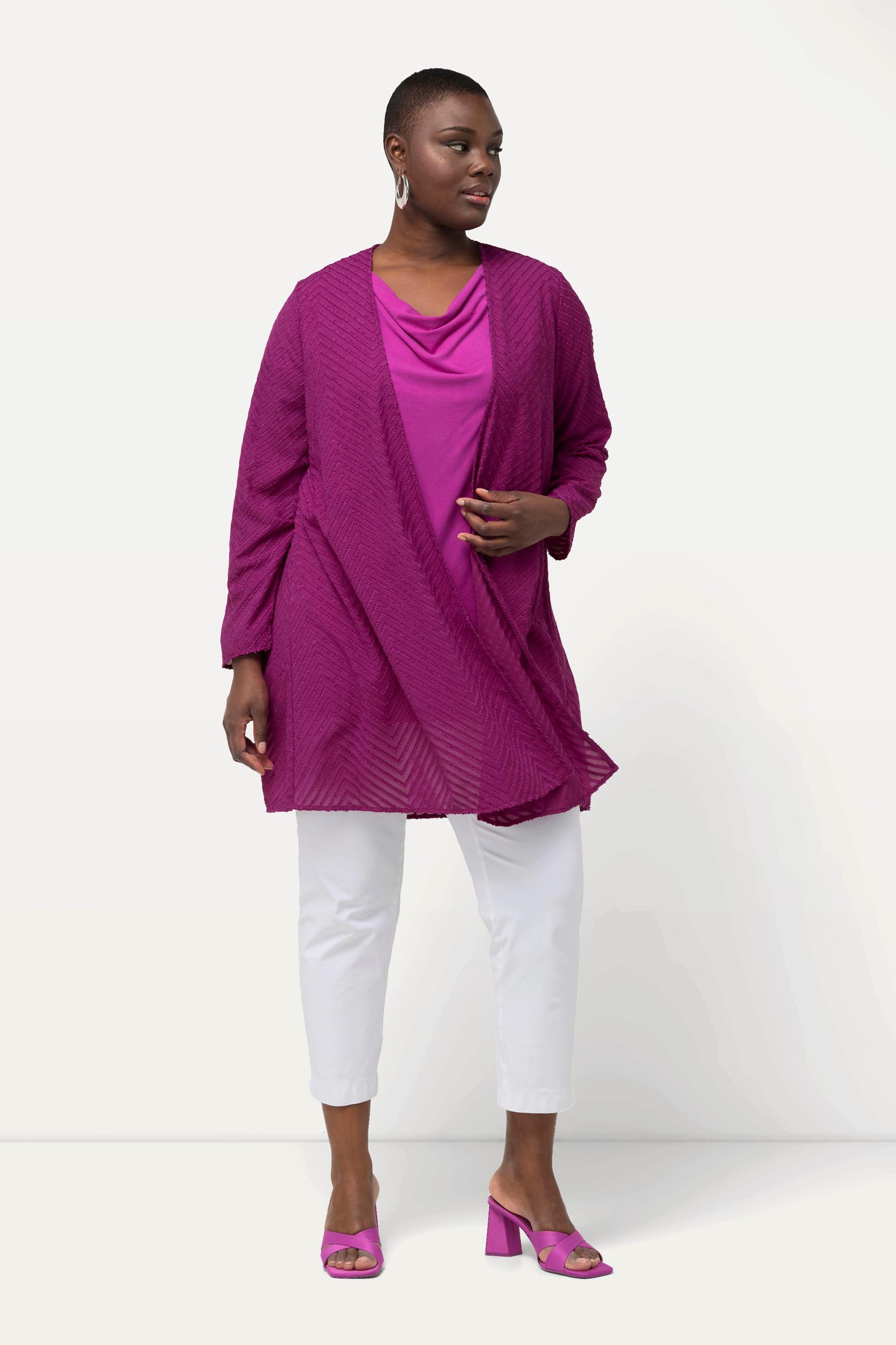 Ulla Popken Indoorjacke 3D Zackenmuster A-Linie V-Ausschnitt  