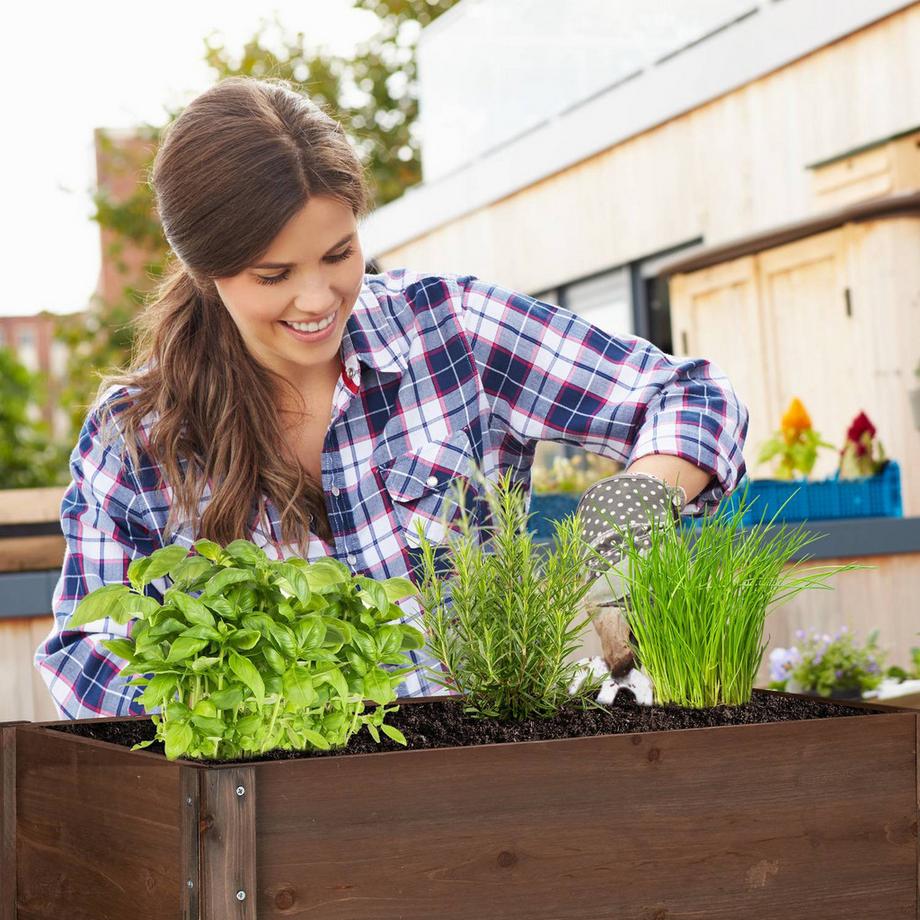 B2X Blumentisch aus dunklem Holz  