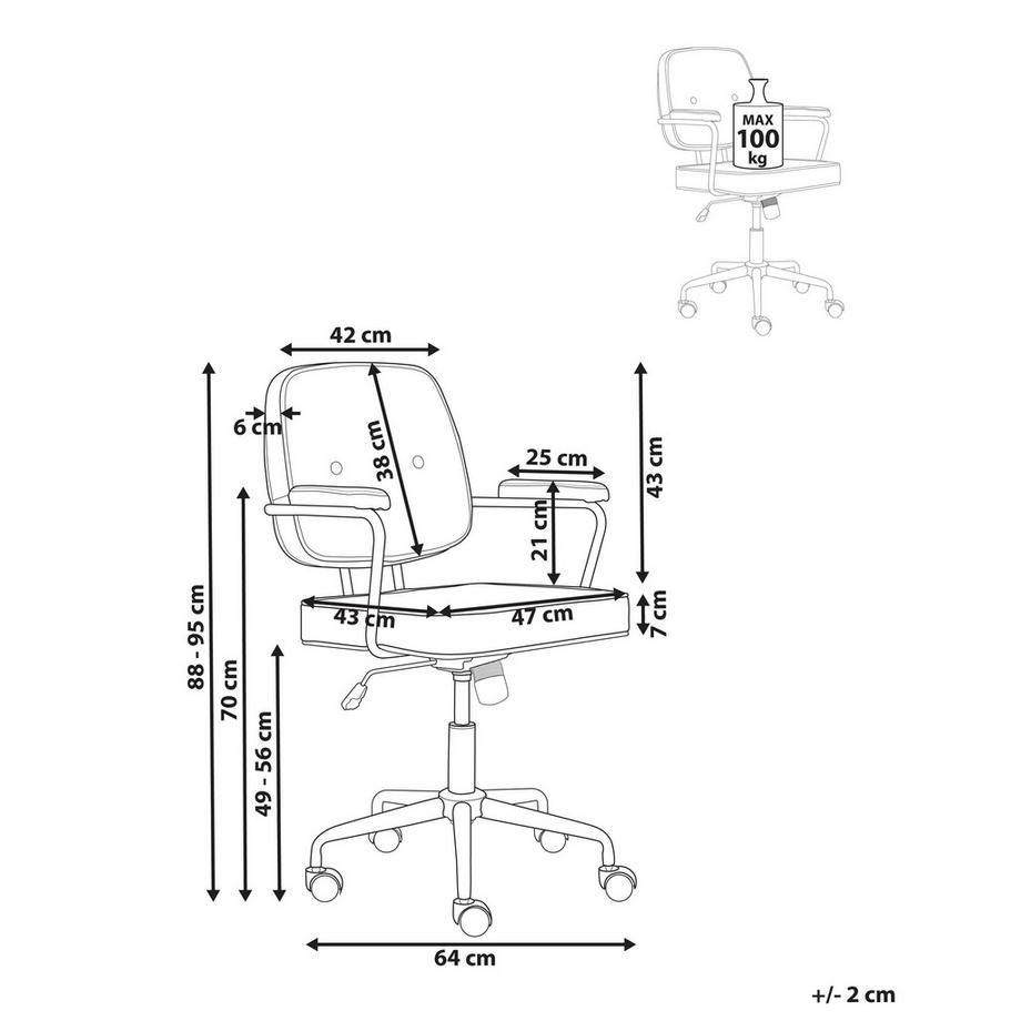 Beliani Chaise de bureau en Tissu Rétro PAWNEE  