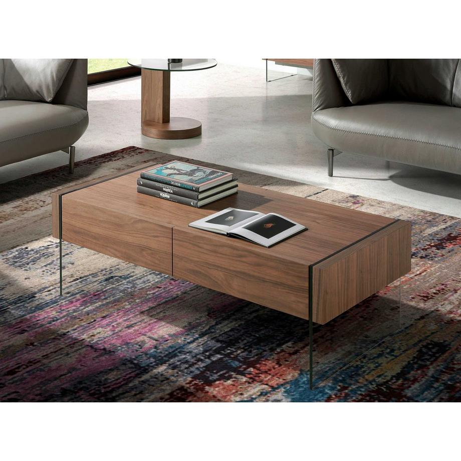 ANGEL CERDA Table basse rectangulaire en noyer et verre trempé  