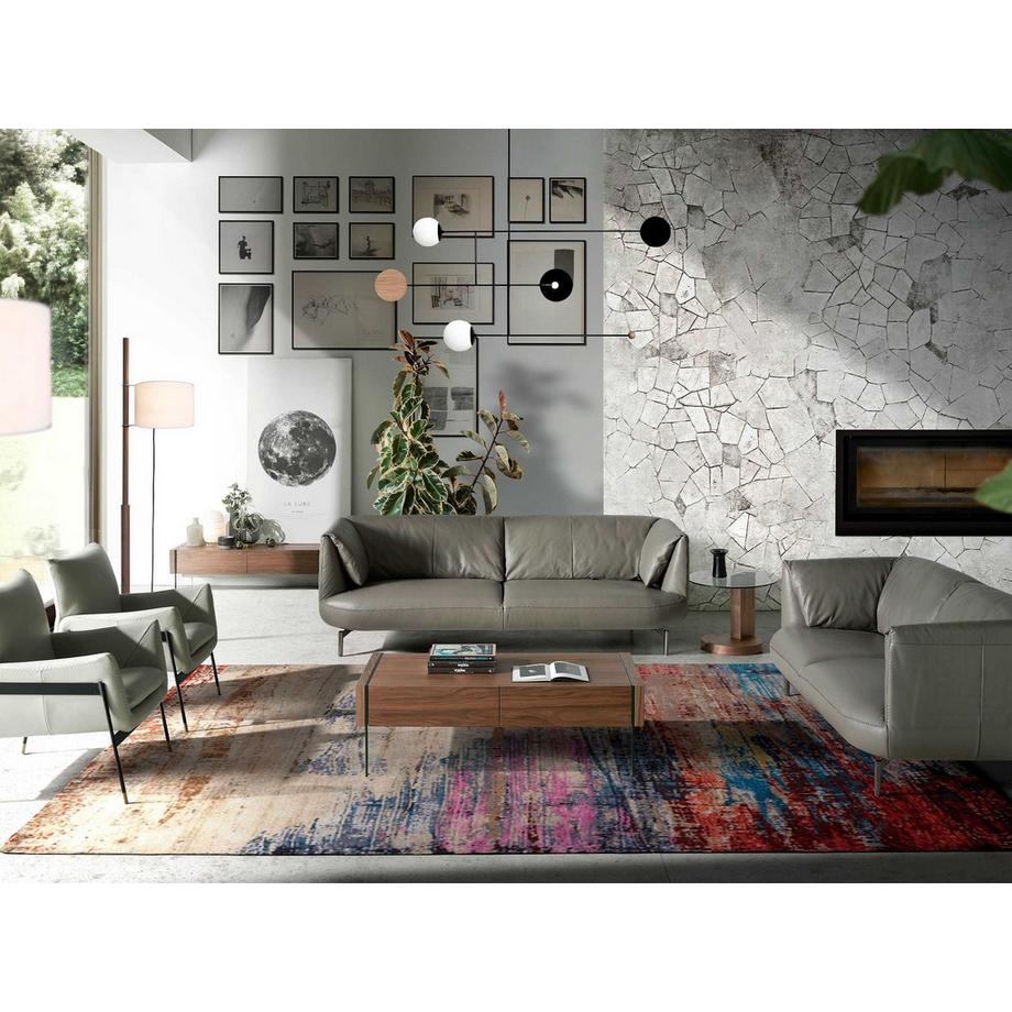 ANGEL CERDA Table basse rectangulaire en noyer et verre trempé  