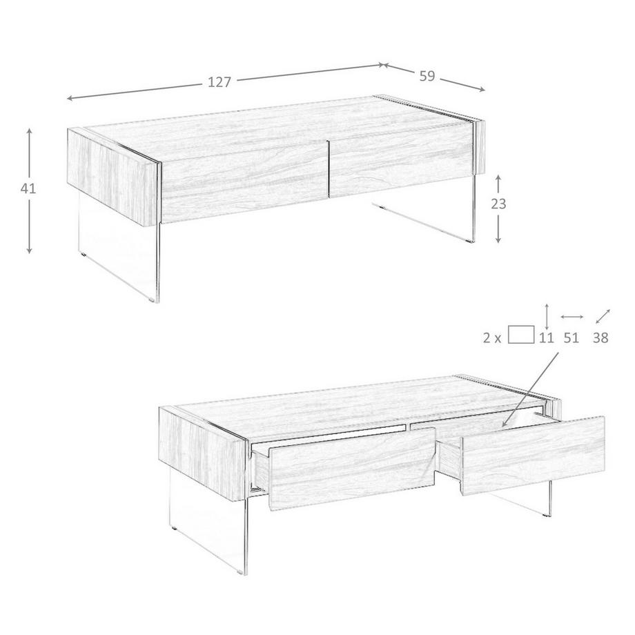 ANGEL CERDA Table basse rectangulaire en noyer et verre trempé  