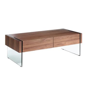 Table basse en bois de noyer et verre