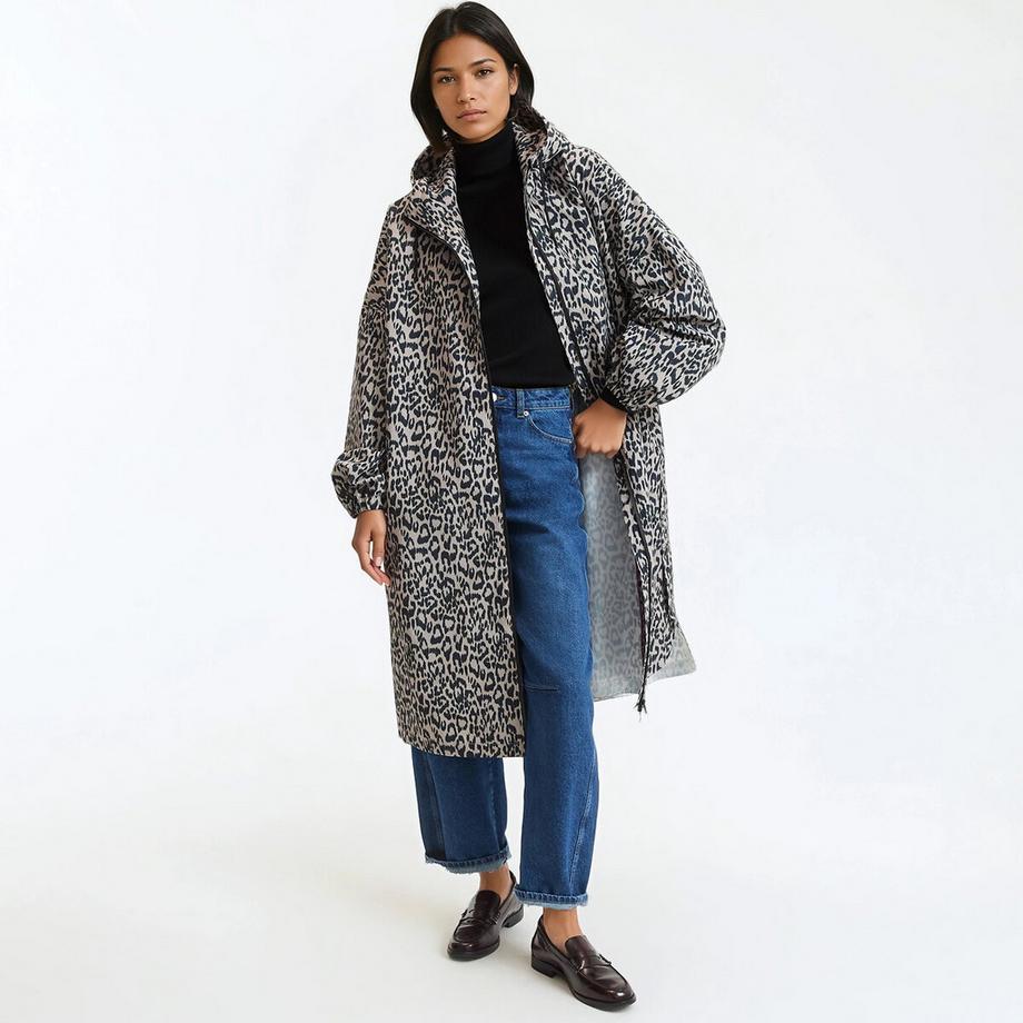 Oversize-Windjacke Maxi Long Print mit Kapuze