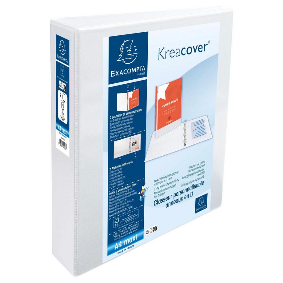 Exacompta Classeur personnalisable rigide 2 poches KreaCover - 2 anneaux en D 40mm - A4 maxi - x 10  