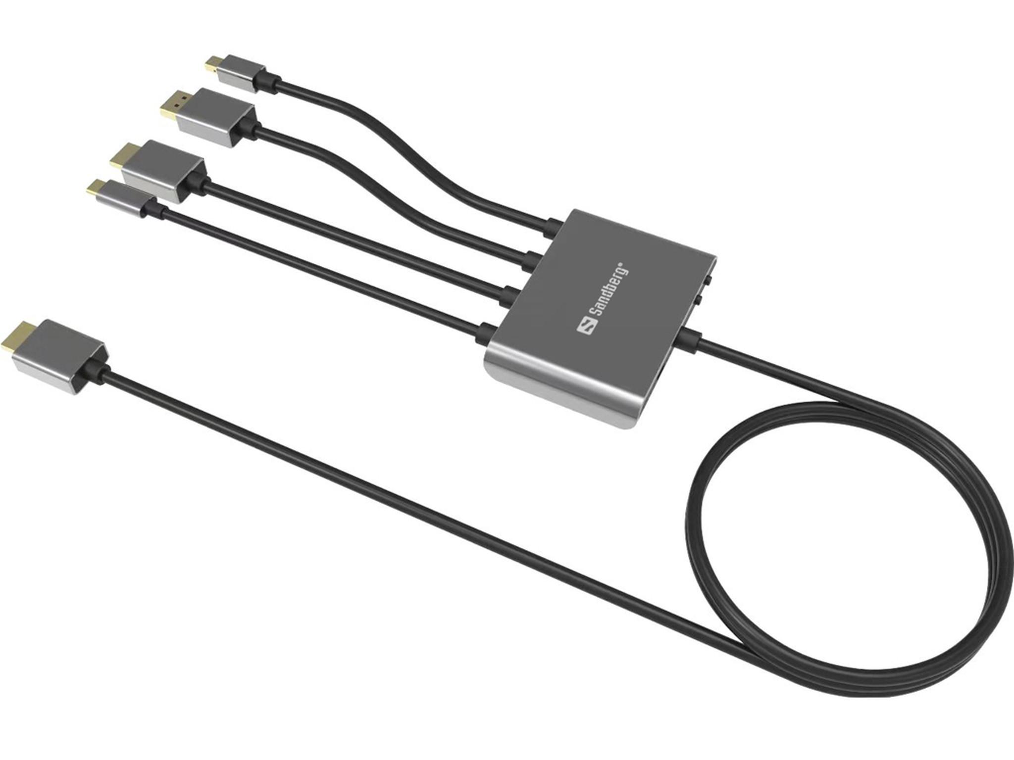 Sandberg  Sandberg 509-21 Videokabel-Adapter 2 m HDMI Typ A (Standard) DisplayPort + Mini DisplayPort + HDMI + USB Type-C Schwarz 