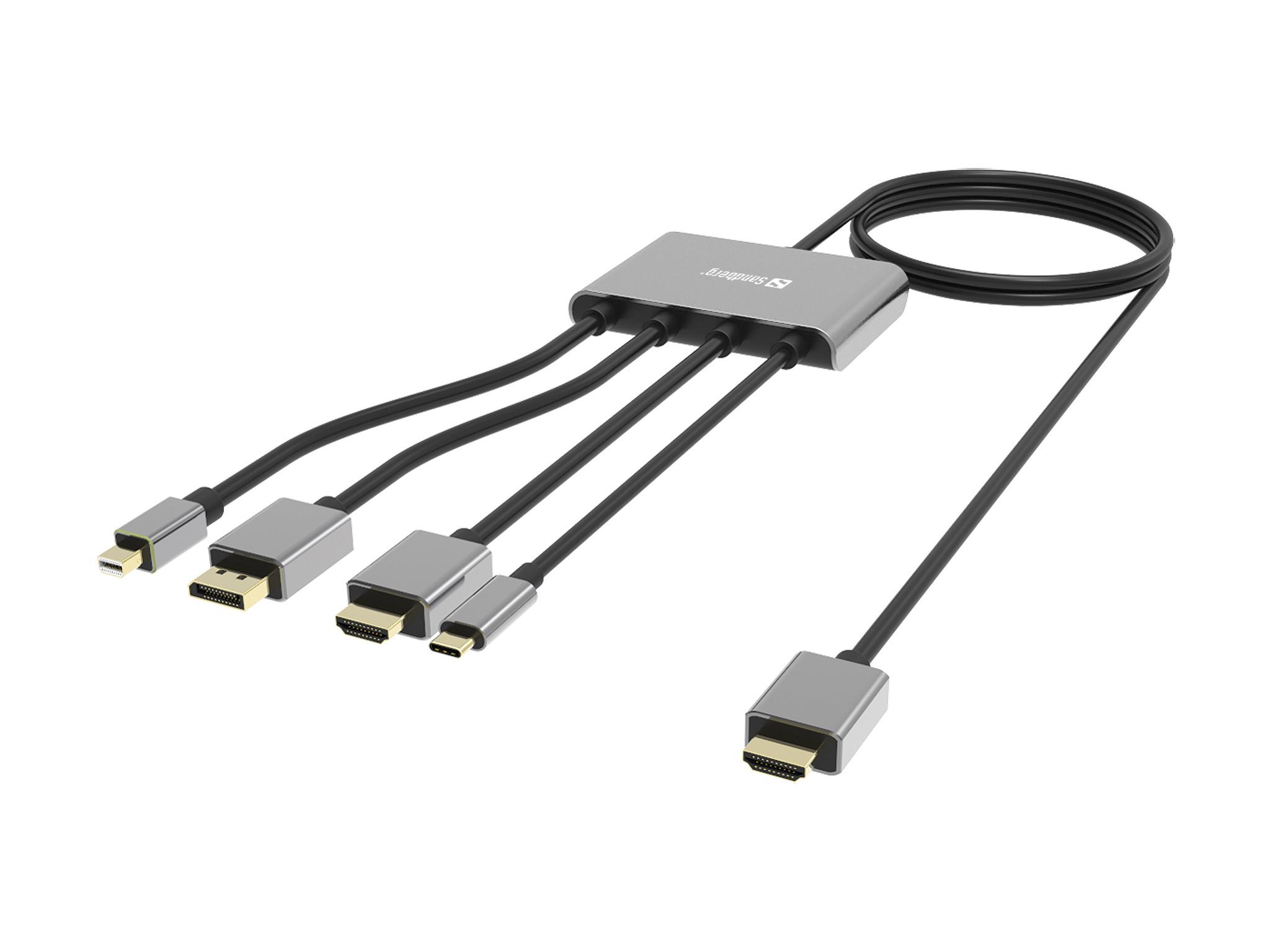 Sandberg  Sandberg 509-21 cavo e adattatore video 2 m HDMI tipo A (Standard) DisplayPort + Mini DisplayPort + HDMI + USB Type-C Nero 