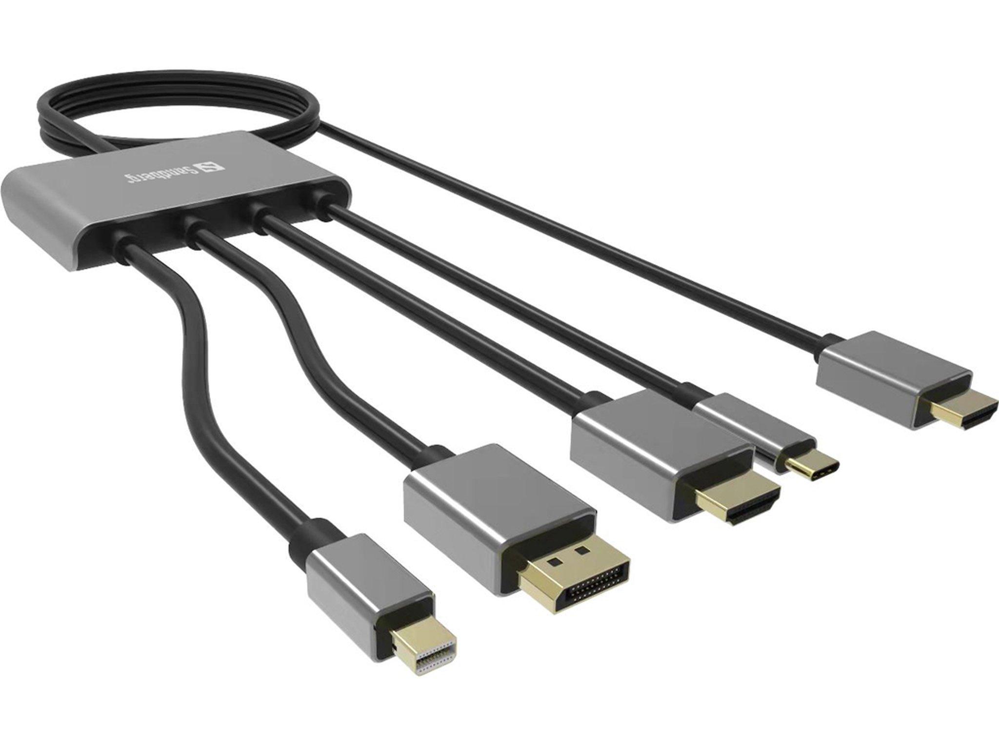 Sandberg  Sandberg 509-21 Videokabel-Adapter 2 m HDMI Typ A (Standard) DisplayPort + Mini DisplayPort + HDMI + USB Type-C Schwarz 