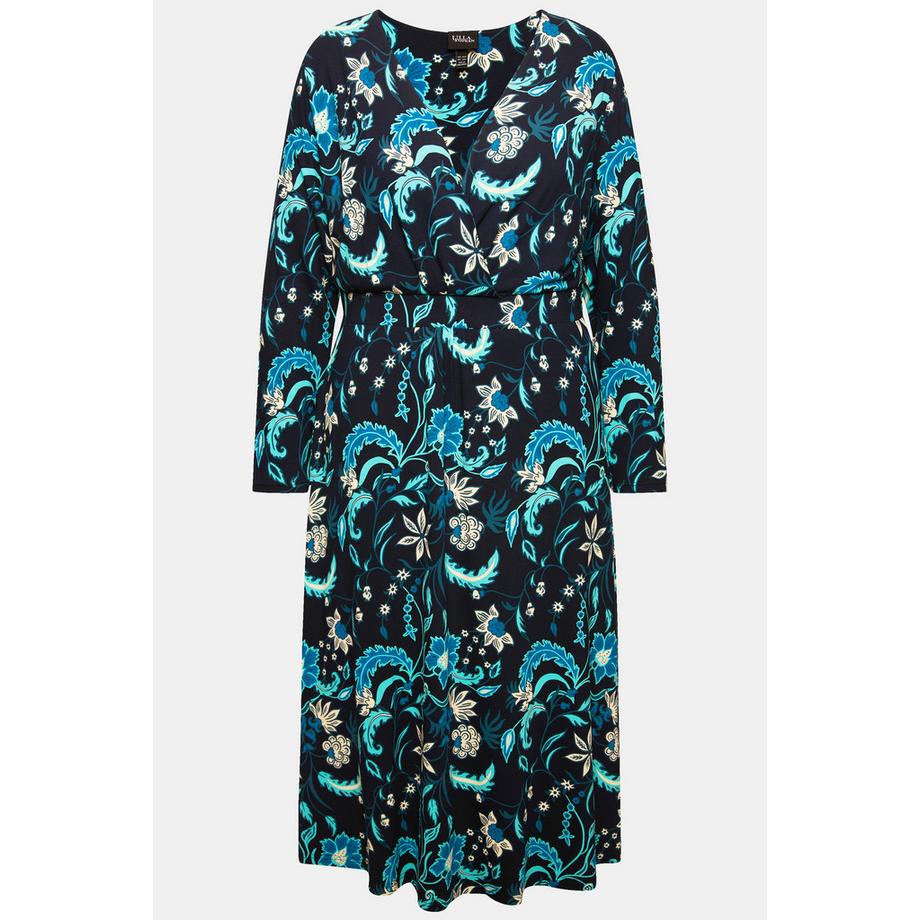 Ulla Popken Robe Midi Jersey Coupe Évasée Col V Manches Longues  