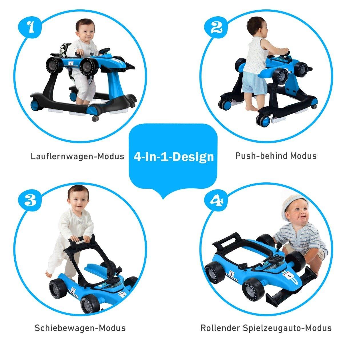 Northix  4 in 1 Lauflernwagen Klappbarer Lauflernwagen 73 x 61 x 51,5/53,5/55,5 cm Blau 