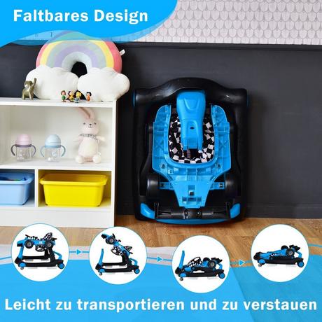 Northix  4 in 1 Lauflernwagen Klappbarer Lauflernwagen 73 x 61 x 51,5/53,5/55,5 cm Blau 