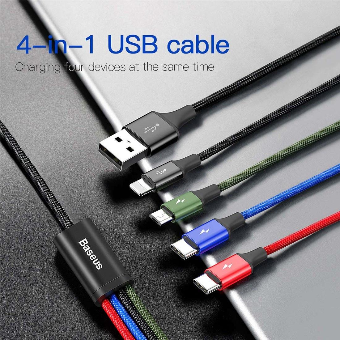 Baseus  4in1 USB-A zu 2 x USB-C + Lightning + Micro-USB Kabel 1.2m 