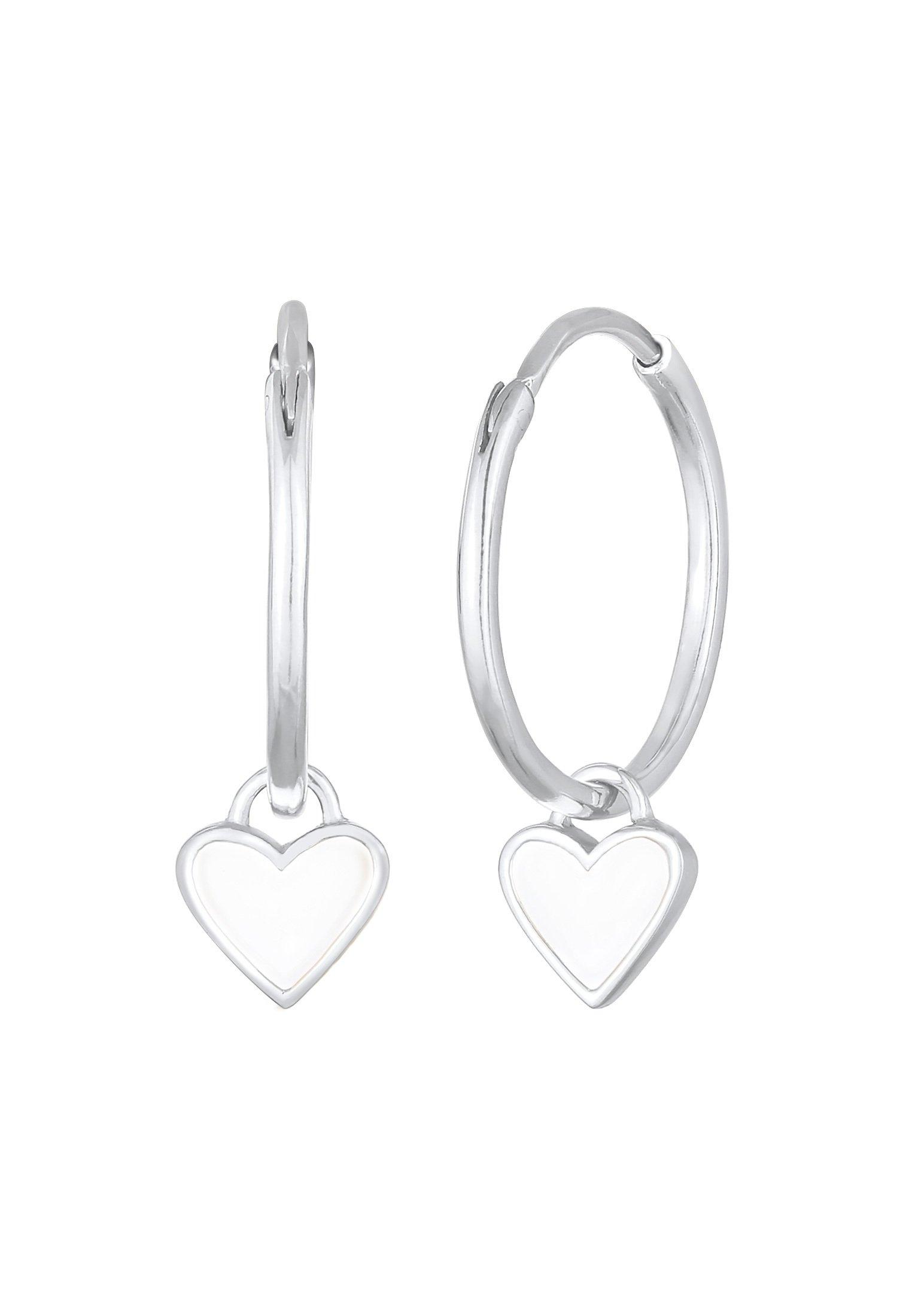 Elli  Boucles d'Oreilles Creolen Hänger Herzen Emaille 925 Sterling Silber 