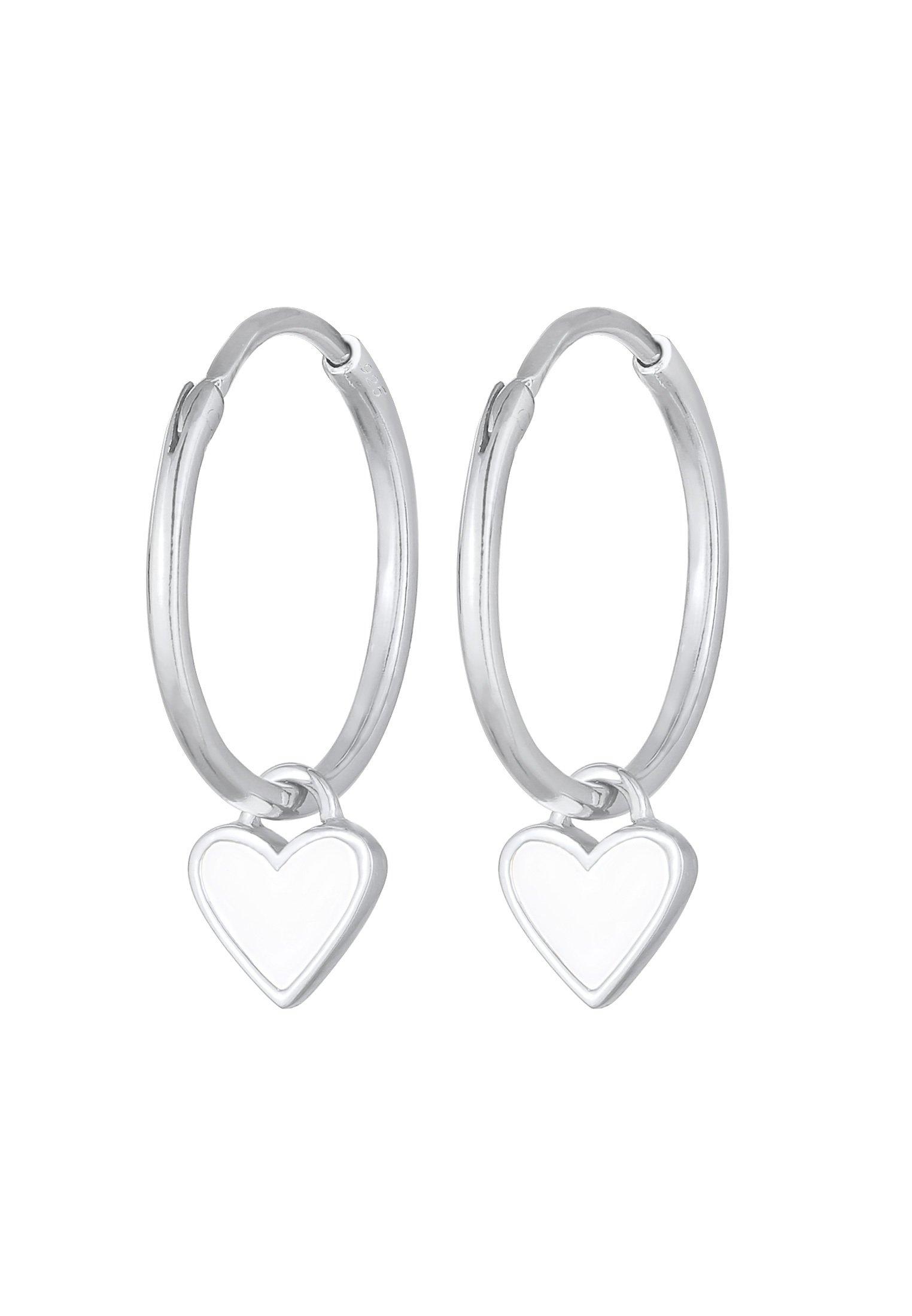 Elli  Boucles d'Oreilles Creolen Hänger Herzen Emaille 925 Sterling Silber 