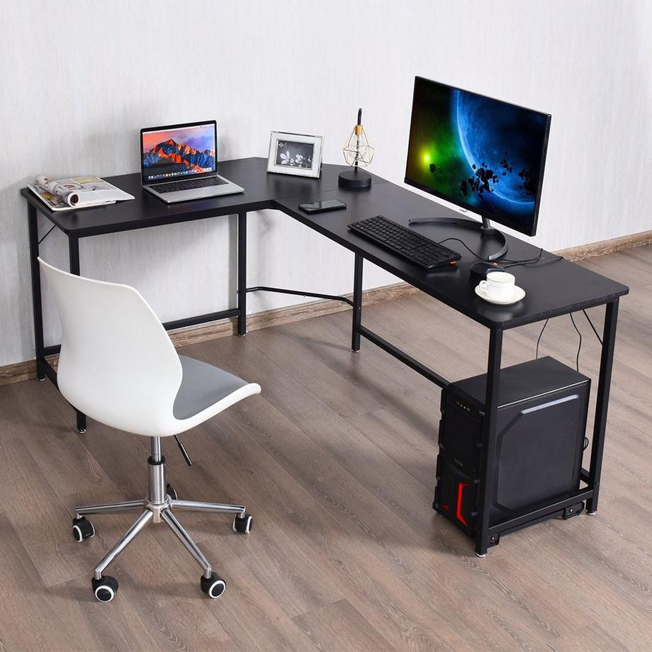 Northix L-Form Computertisch PC Eckschreibtisch Winkelschreibtisch Schwarz/Natur 168 x 125 x 74 cm-Schwarz  