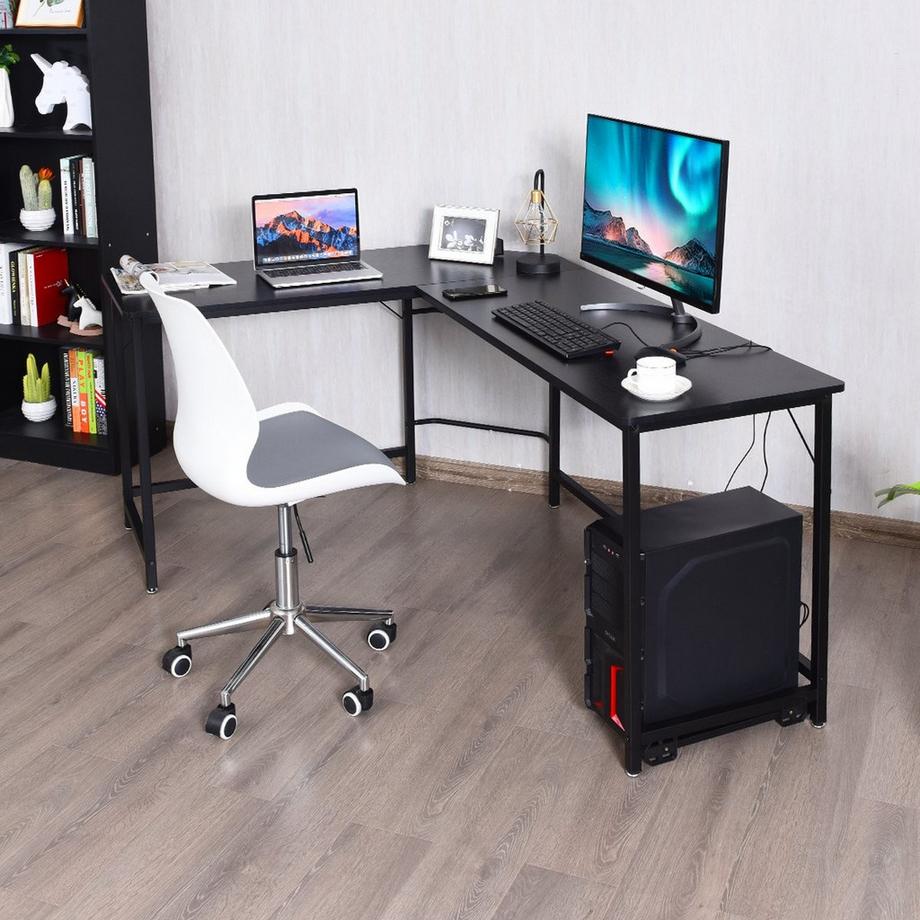 Northix L-Form Computertisch PC Eckschreibtisch Winkelschreibtisch Schwarz/Natur 168 x 125 x 74 cm-Schwarz  