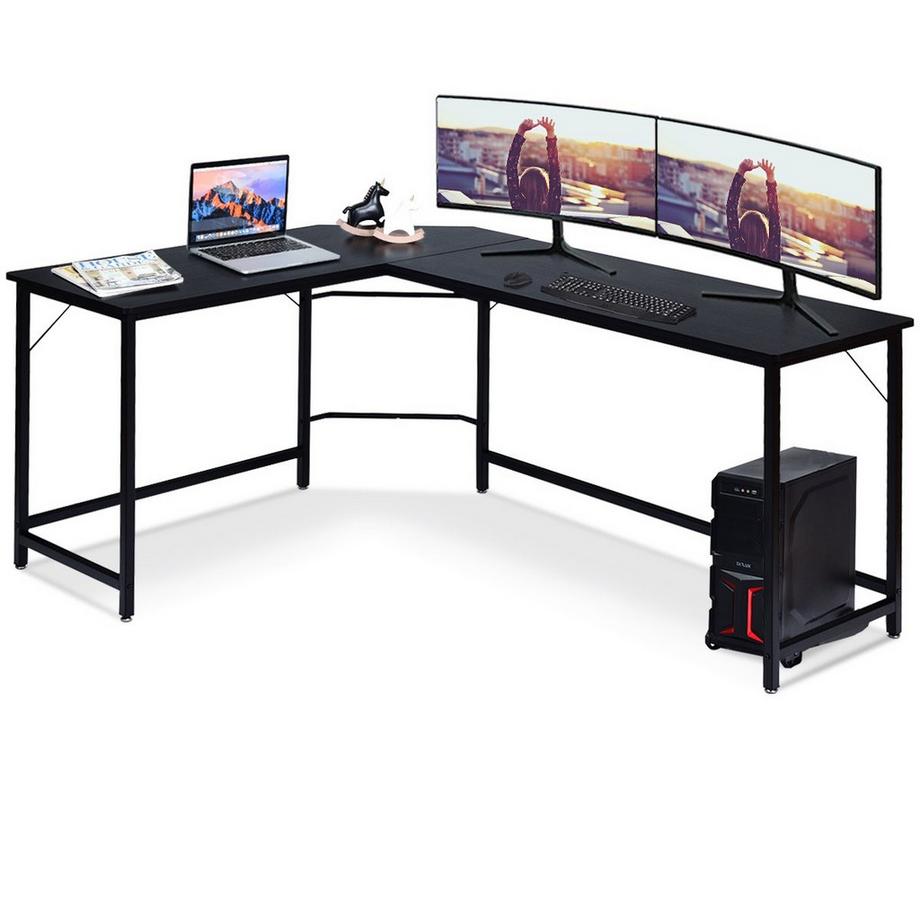 Northix L-Form Computertisch PC Eckschreibtisch Winkelschreibtisch Schwarz/Natur 168 x 125 x 74 cm-Schwarz  