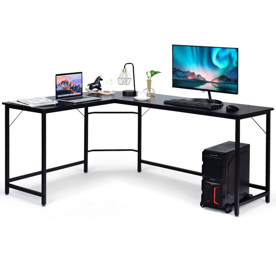 Northix L-Form Computertisch PC Eckschreibtisch Winkelschreibtisch Schwarz/Natur 168 x 125 x 74 cm-Schwarz  