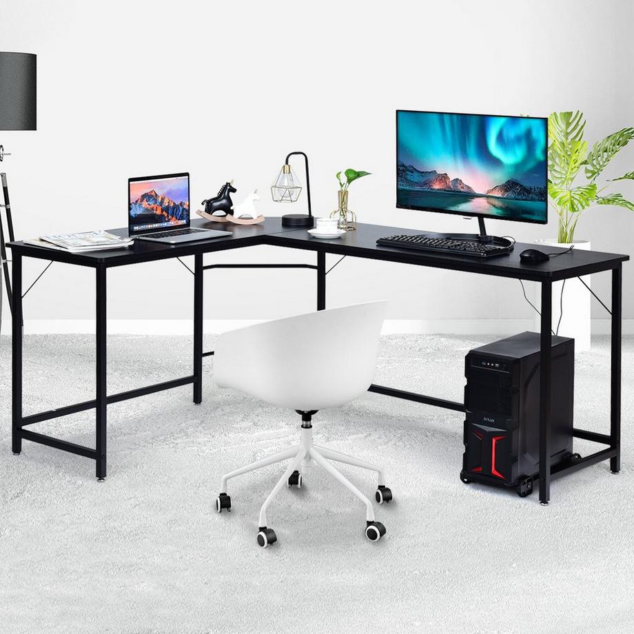 L-Form Computertisch PC Eckschreibtisch Winkelschreibtisch Schwarz/Natur 168 x 125 x 74 cm-Schwarz