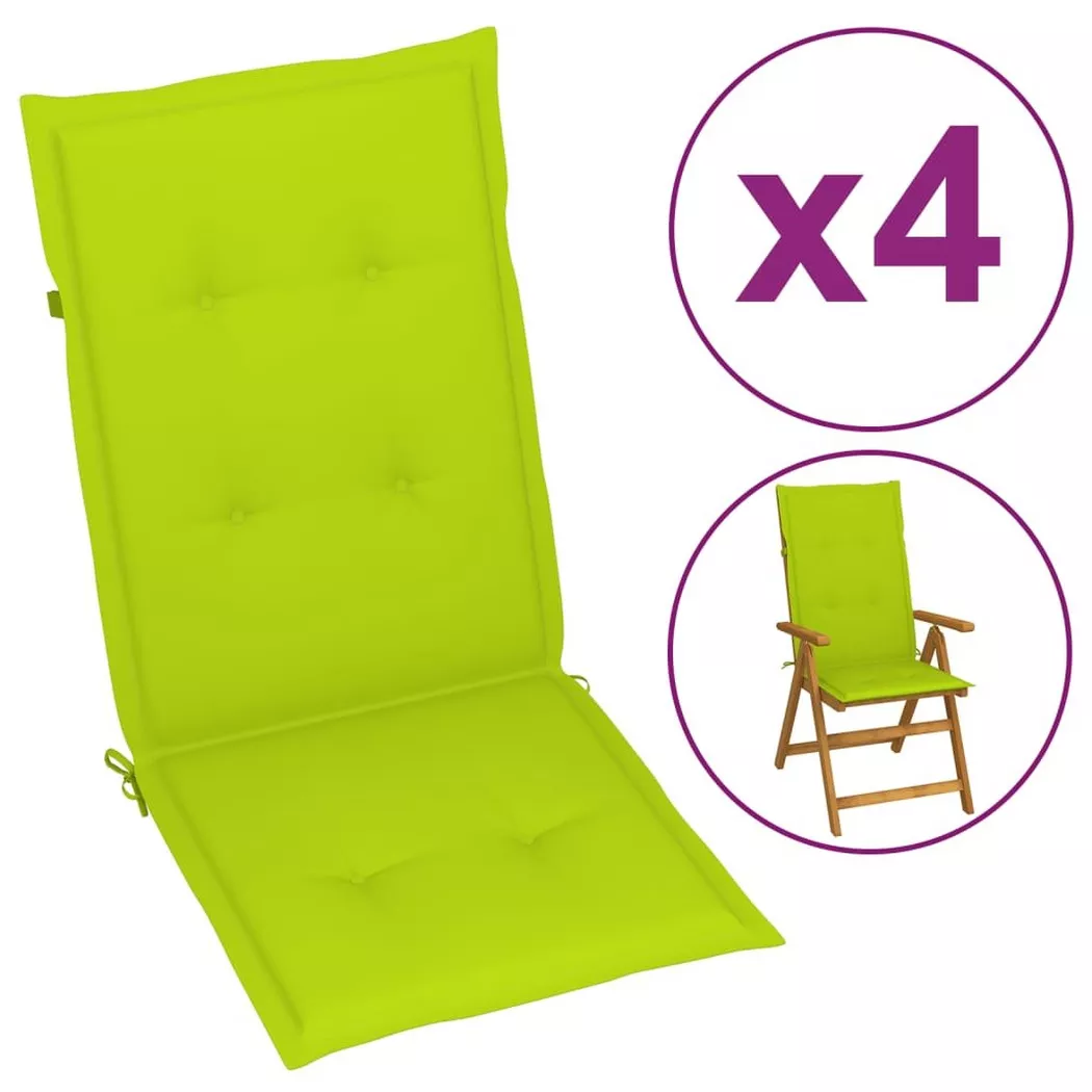 vidaXL Coussins de chaise de jardin à dossier haut lot de 4 vert vif