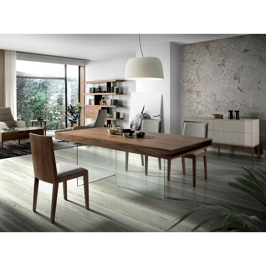 ANGEL CERDA Tavolo da pranzo rettangolare noce e vetro temperato  