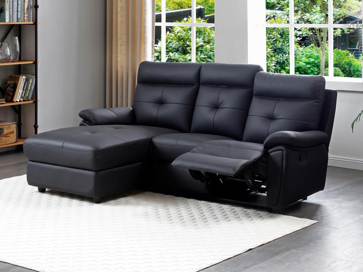 Vente-unique Eckrelaxsofa - Ecke links - Leder - Schwarz - VINETA  