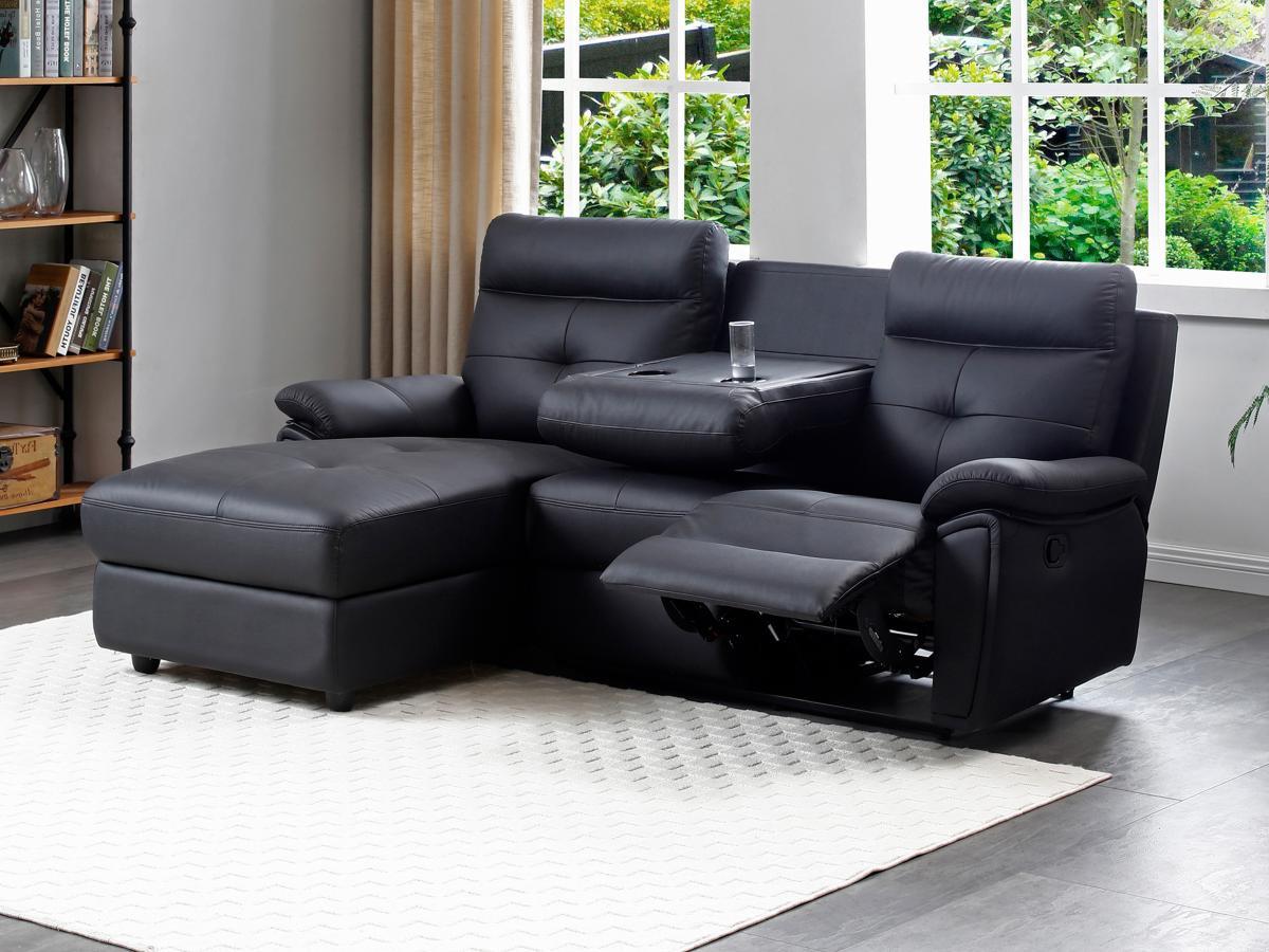 Vente-unique Eckrelaxsofa - Ecke links - Leder - Schwarz - VINETA  