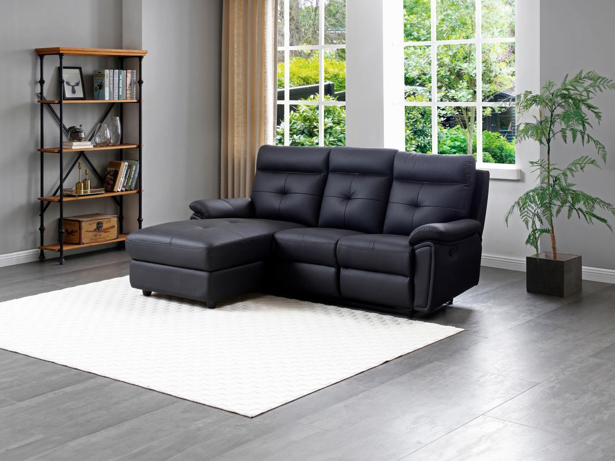 Vente-unique Eckrelaxsofa - Ecke links - Leder - Schwarz - VINETA  