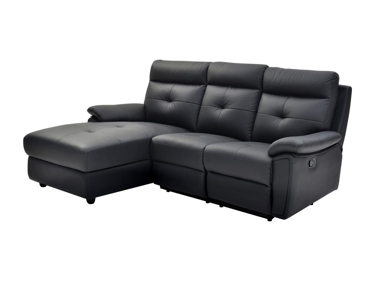 Vente-unique Eckrelaxsofa - Ecke links - Leder - Schwarz - VINETA  