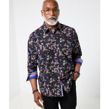 Langärmliges Hemd mit Blumen- und Vogelmuster