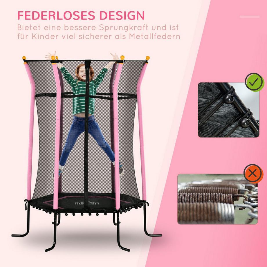Northio  Kindertrampolin Ø163,5 cm, Trampolin mit Sicherheitsnetz, Randabdeckung, Gartentrampolin für Kinder 3-10 Jahre, bis 50 kg belastbar, Rosa 