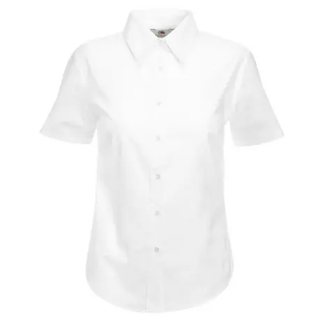 Fruit of the Loom  LadyFit Oxford Bluse, Kurzarm Weiss