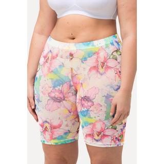 Ulla Popken  Pantaloncini in mesh velato con fiori 