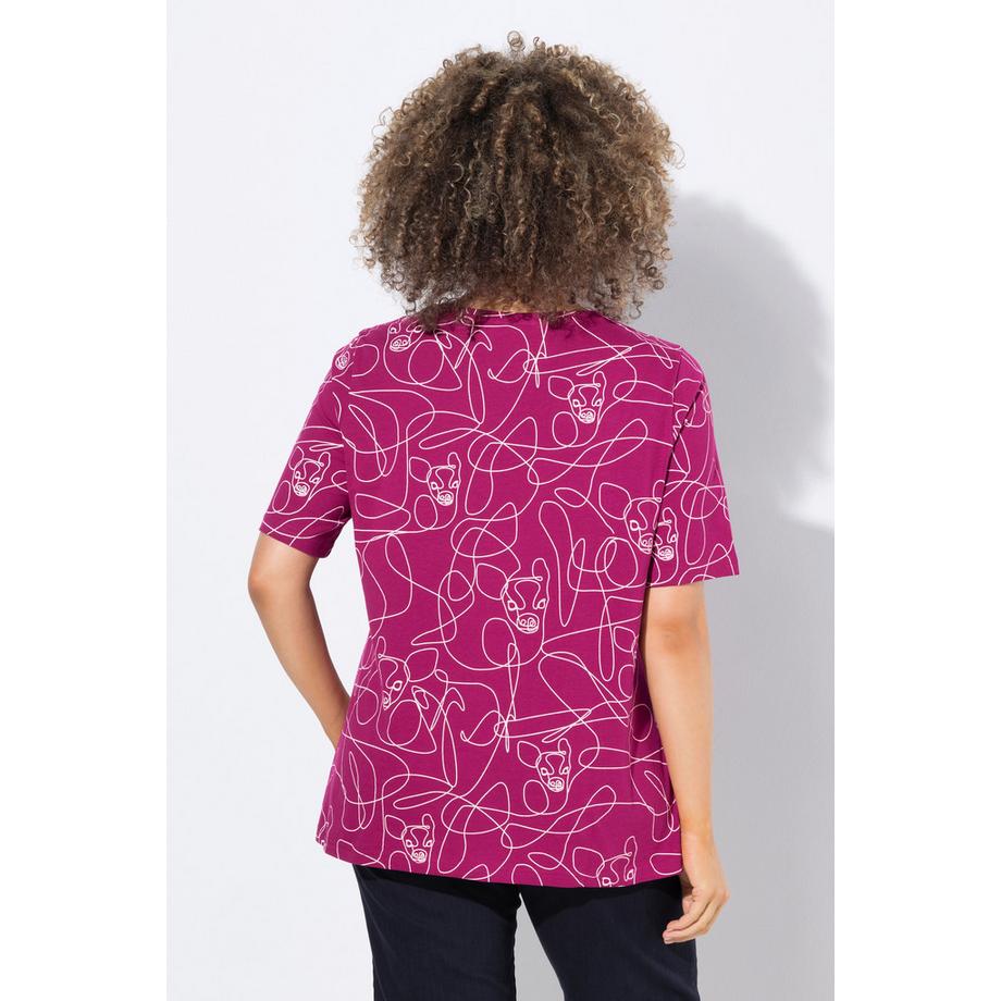 Ulla Popken Classic Tiermuster Halbarm V-Ausschnitt T-Shirt  