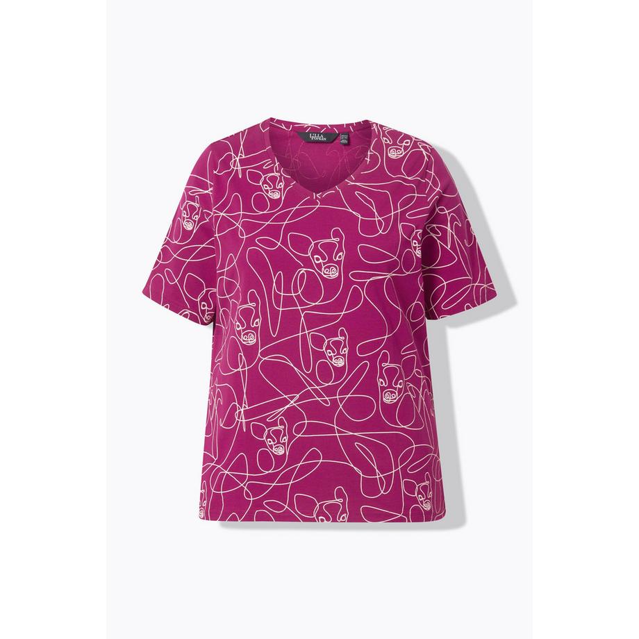 Ulla Popken Classic Tiermuster Halbarm V-Ausschnitt T-Shirt  