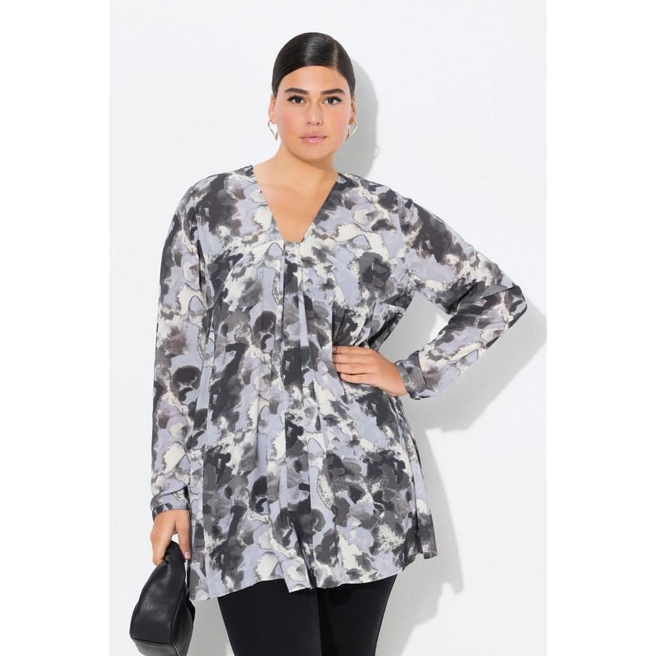 Ulla Popken Blouse imprimé all-over coupe évasée manches longues  