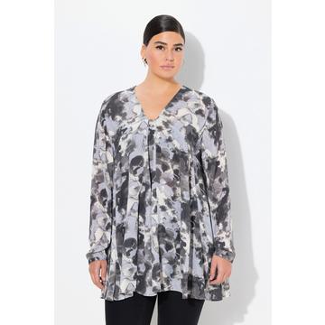 Blouse imprimé all-over, décolleté carré, manches longues, coupe évasée