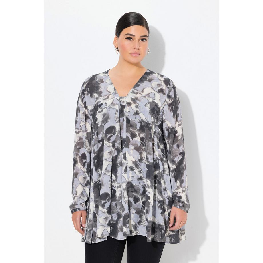 Ulla Popken Blouse imprimé all-over coupe évasée manches longues  