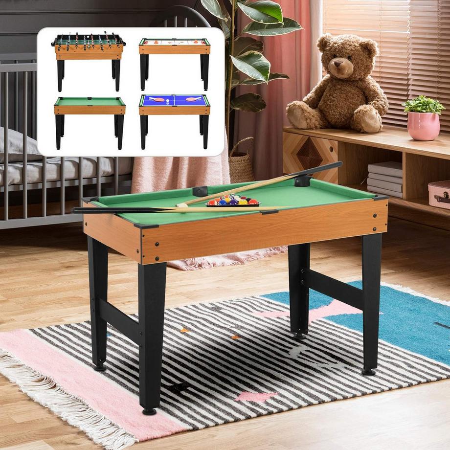 Northio  4 in 1 Multigame Spieletisch, Partyspieltisch mit Tischtennis, Kicker, Billard, Tischhockey, für Multiplayer-Spaß, Stahl, Naturholz+Schwarz 