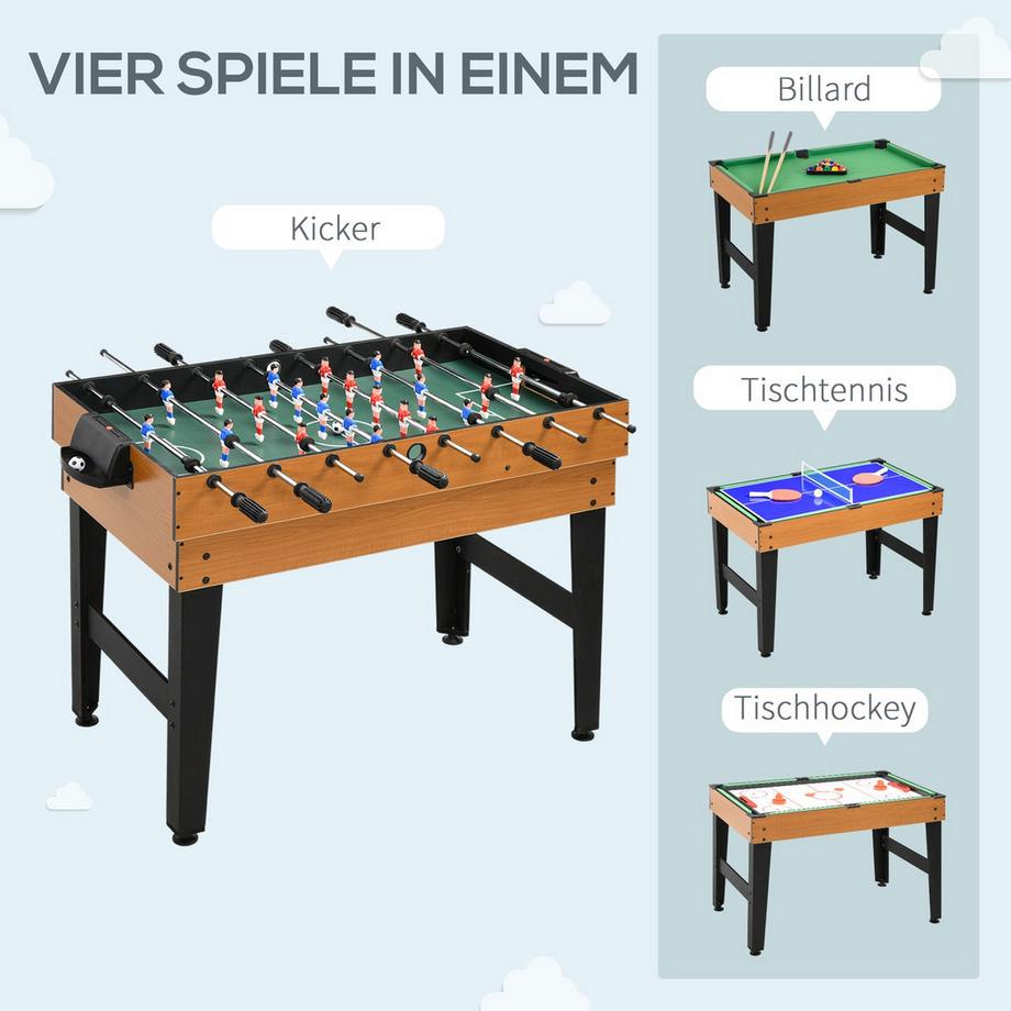 Northio  4 in 1 Multigame Spieletisch, Partyspieltisch mit Tischtennis, Kicker, Billard, Tischhockey, für Multiplayer-Spaß, Stahl, Naturholz+Schwarz 